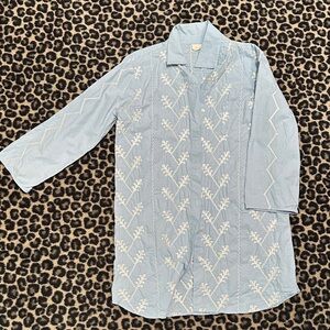 Embroidered Blue Shirt Dress
